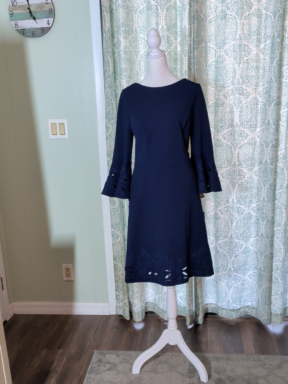 Adrianna Papell Navy A-Line Dress with Bell Sleeves
